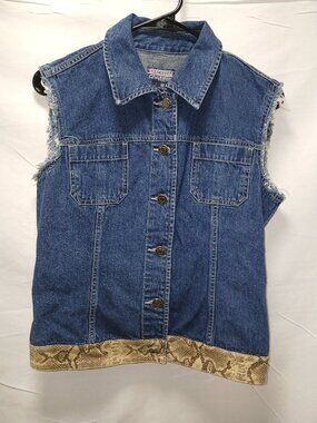 Old School Denim Sleeveless Vest – Snakeskin Trim – Size M